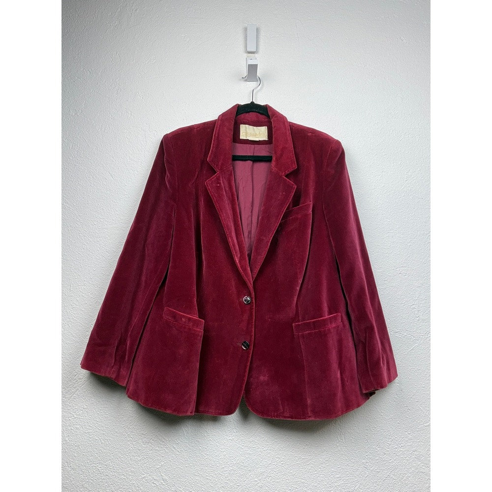 Cassandra Wine-Colored Velvet Blazer - L - Vintage Two Button Classic Chic